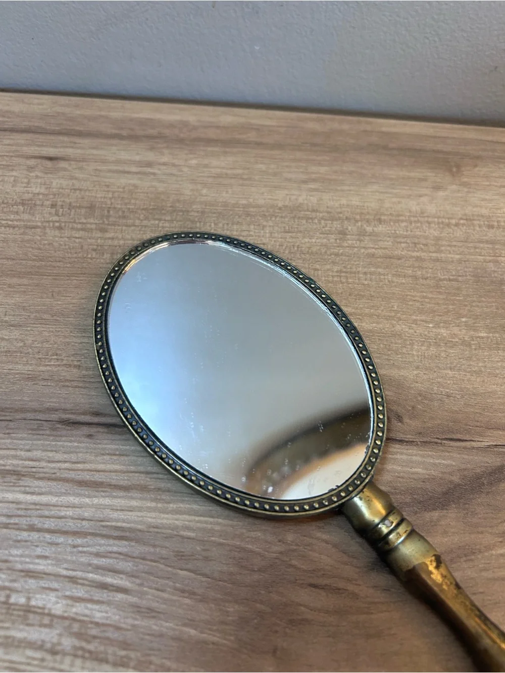 Vintage Brass Handheld Vanity Mirror - Gold Finish